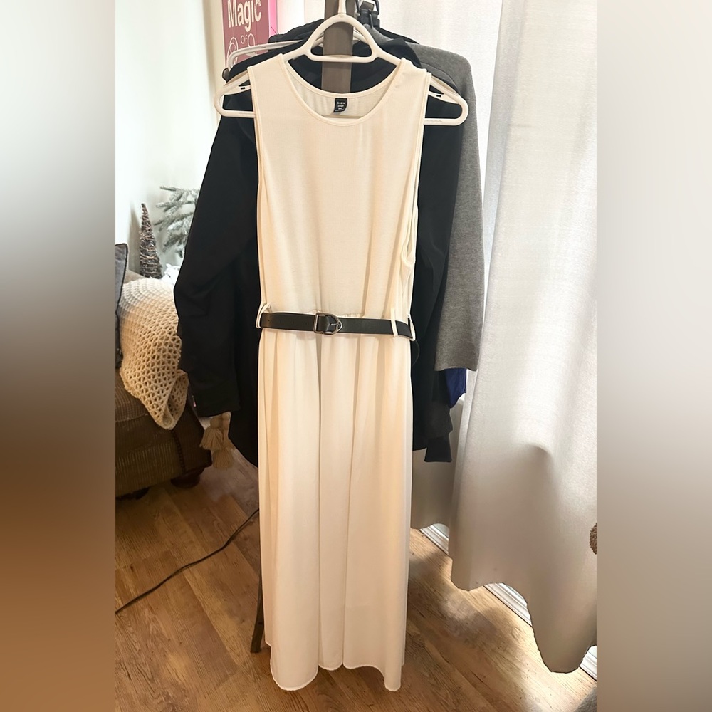 SHEIN White Maxi Dress with Black Belt - NWOT